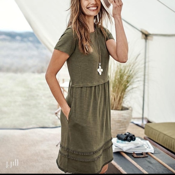 J. Jill Dresses & Skirts - J. Jill Green Tiered Fringe Cap Sleeve Midi Dress, XL Petite